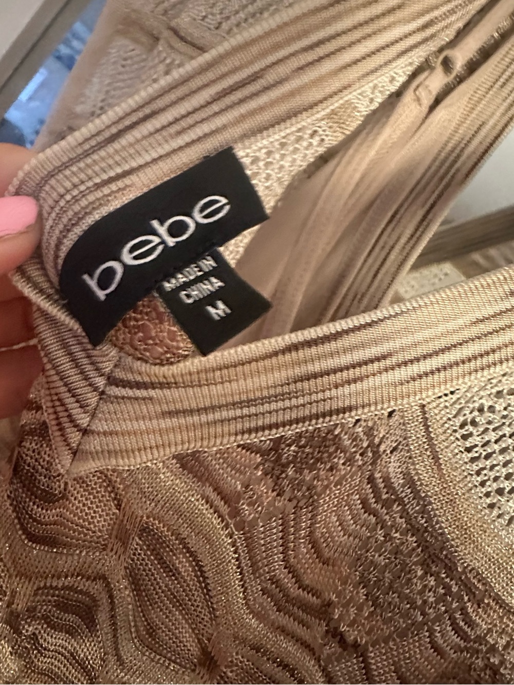 Bebe Wave Knit Crochet Maxi Dress M Neutral - Picture 11 of 13